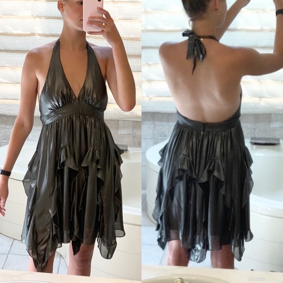 BCBG Dresses & Skirts - BCBG Metallic Halter Cocktail Dress